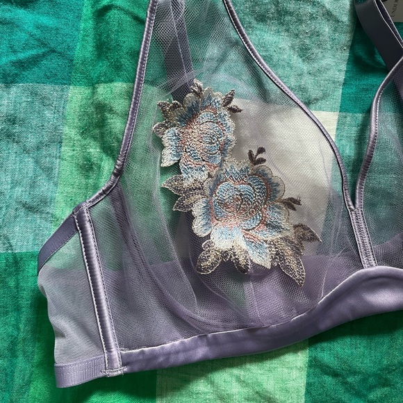 Moonlight Sheer Plunge Mauve Floral Embroidered Bra & Matching Thong - Picture 4 of 15